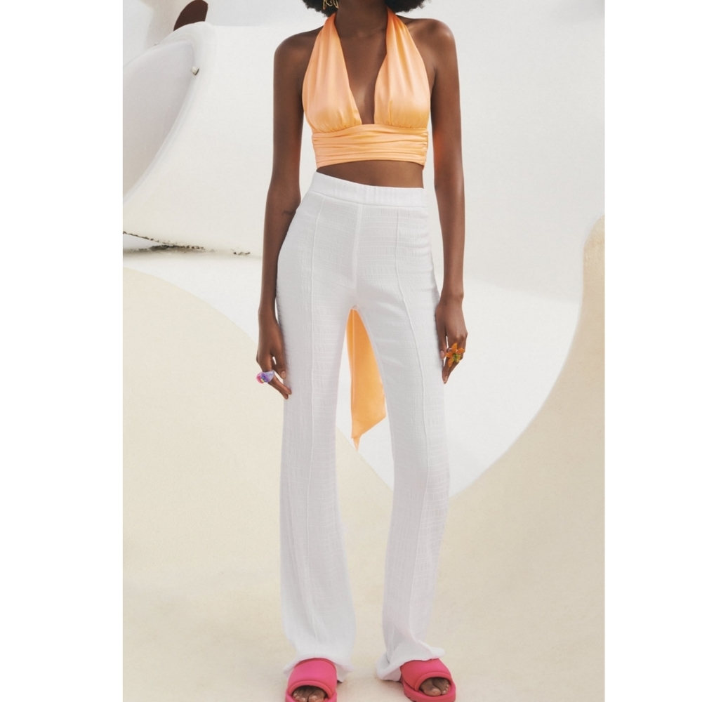 Zara White High Waisted Flared Leg Pants
